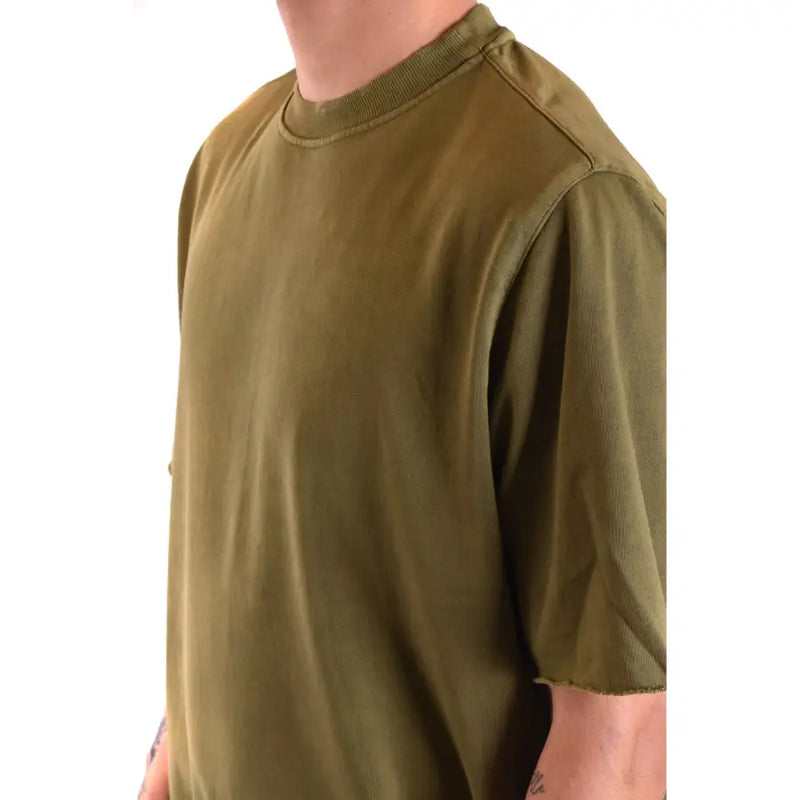Paolo Pecora Herren olivgrün Kurzarm t-shirt mit geripptem Rundhalsausschnitt und offenem Saum aus Baumwollmischgewebe