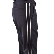 Black tailored Paolo Pecora men trousers with sleek straight-leg cut and contrasting white vertical side stripes