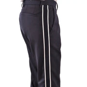 Schwarze, taillierte Herrenhose von Paolo Pecora mit elegantem, geradem Bein und kontrastierenden weißen, vertikalen Seitenstreifen.