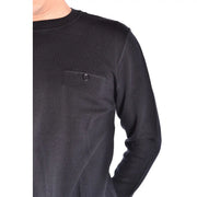 Schwarzer Wollpullover von Paolo Pecora für Herren mit geripptem Rundhalsausschnitt und Brusttasche, Vorderansicht
