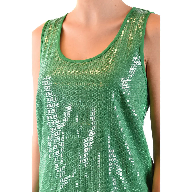 Parosh Damen Slim-Fit Baumwoll-Tanktop top in Grün mit weißen Pailletten und abstrakten Mustern sowie Rundhalsausschnitt, Größe S