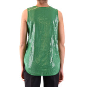 Grünes, paillettenbesetztes, ärmelloses, figurbetontes Baumwoll-Tanktop in Slim-Fit-Passform top mit hohem Halsausschnitt und ausgestelltem Saum von Parosh für Damen in Größe S