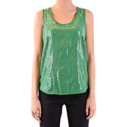 Parosh Frauenpanzer top Unterhemd, schmal geschnitten, grün, paillettenbesetzt, Baumwoll-Tanktop top mit Rundhalsausschnitt und ärmellosem Design