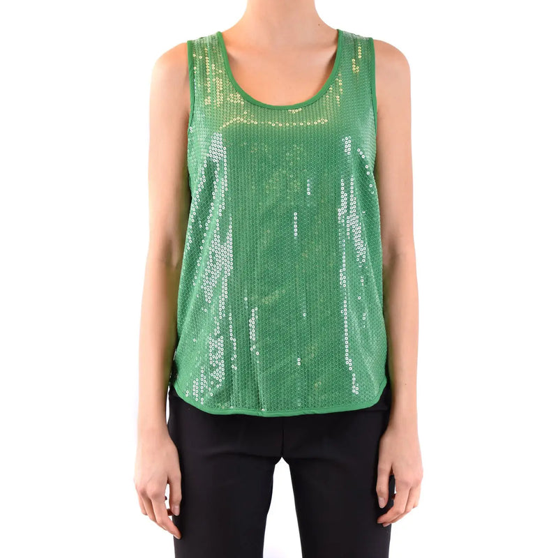 Parosh Frauenpanzer top Unterhemd, schmal geschnitten, grün, paillettenbesetzt, Baumwoll-Tanktop top mit Rundhalsausschnitt und ärmellosem Design