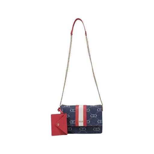 Patterned Navy Blue and Red Crossbody Bag with Red Accents from Handbag Collection