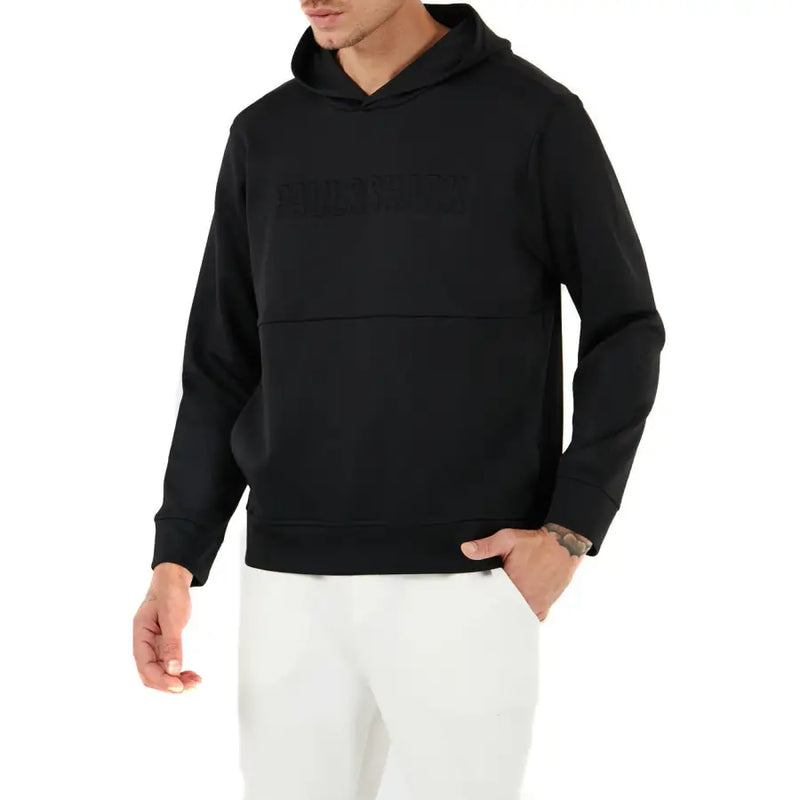 Schwarzer Herren-Kapuzenpullover aus Baumwolle von Paul and Shark mit dezentem, farblich abgestimmtem Davidoff-Logo auf der Brust.