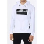 Paul and Shark Herren-Sweatshirt, weiß, Kapuze, langärmlig, mit schwarzem rechteckigem Aufdruck und weißer Hai-Silhouette