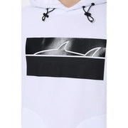 Paul and Shark men sweatshirt white hooded long sleeve with bold black graphic and white shark silhouette textured finish