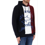 Paul and Shark Herren-Kapuzenpullover aus Baumwolle mit marineblauen, weißen und bordeauxroten Einsätzen sowie blauem Hai-Motiv und Schriftzug