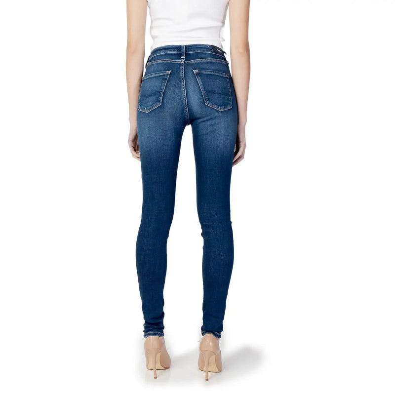 Pepe Jeans women blue worn-out effect denim slim fit dark blue jeans with classic back pockets shown from the back