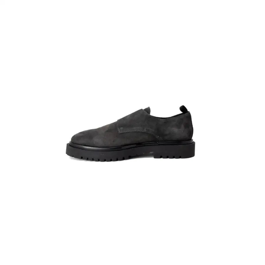 Antony Morato Men Slip On Shoes in urban style setting, showcasing black suede elegance