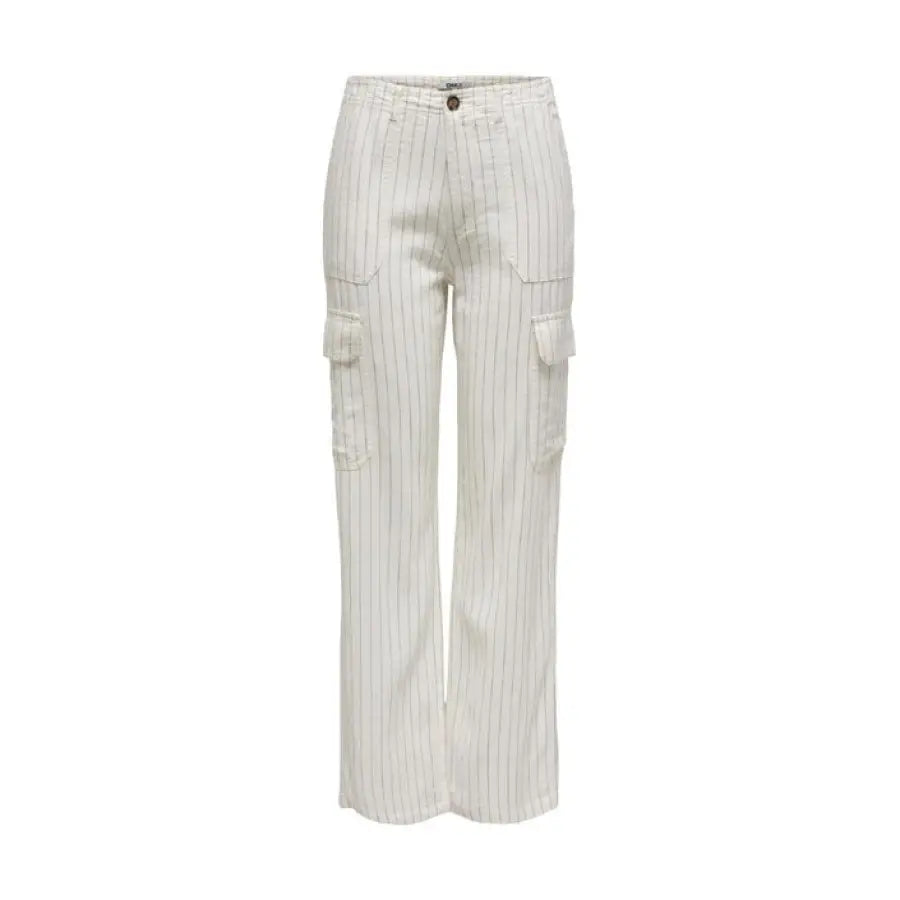 Urban City Style Only Women Trousers in White Pinstripe Design