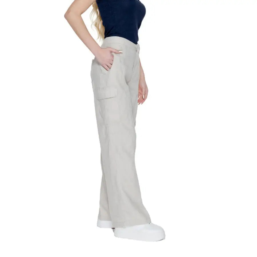 
                      
                        Street One women trousers in urban city style, featuring person in stone for urban fashion
                      
                    