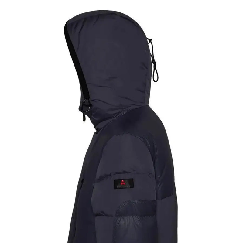 Peuterey men blue hooded polyamide jacket with dark navy puffer design black drawstring and zipper closure