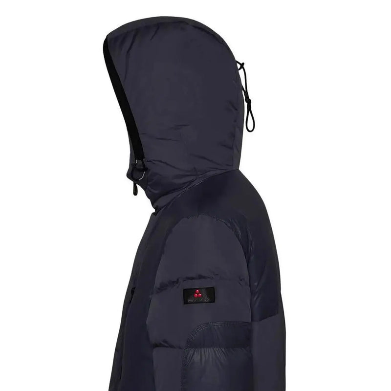 Peuterey men blue hooded polyamide jacket with dark navy puffer design black drawstring and zipper closure