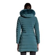 Türkisfarbene Steppdaunenjacke von Peuterey für Damen mit flauschig gefütterter Kapuze aus Polyamid für kaltes Wetter