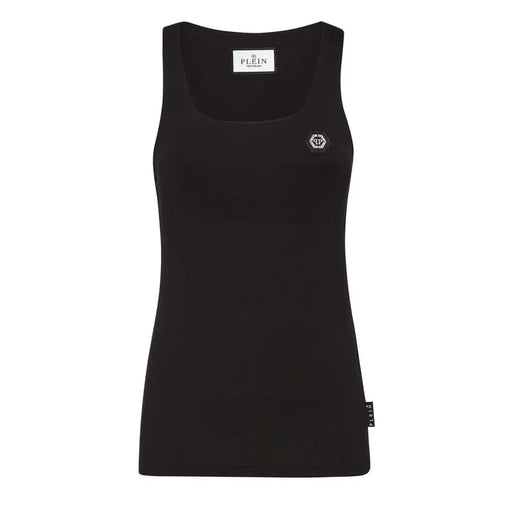 Philipp Plein black cotton sleeveless tank top for women with square neckline