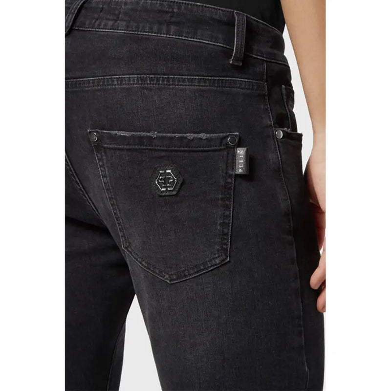 Schwarze Jeans im Used-Look mit sechseckigem Logo-Patch von Philipp Plein für Damen