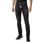 Philipp Plein black stretch cotton slim-fit jeans for women with faded wash and subtle distressing details