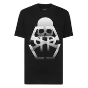Schwarze Philipp Plein Männer t-shirt mit einem auffälligen weißen Totenkopf- und Knochenmuster im Farbverlauf und einer Halbtonstruktur auf der Vorderseite
