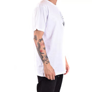 Philipp Plein Herren-T-Shirt aus weißer Baumwolle mit Rundhalsausschnitt und kleinem schwarzen Aufdruck auf der Brust
