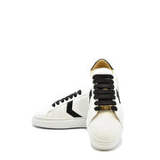 Philipp Plein women leather sneakers white lace up with white leather low-top design black laces and gold logo plate