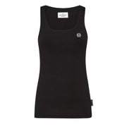 Schwarzes Philipp Plein Damen-Tanktop top Aus Baumwolle, mit eckigem Ausschnitt, ärmellosem Design und Logostickerei auf der Brust
