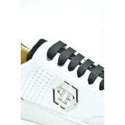 Philipp Plein women white leather sneakers with black laces and a silver hexagonal logo on the side