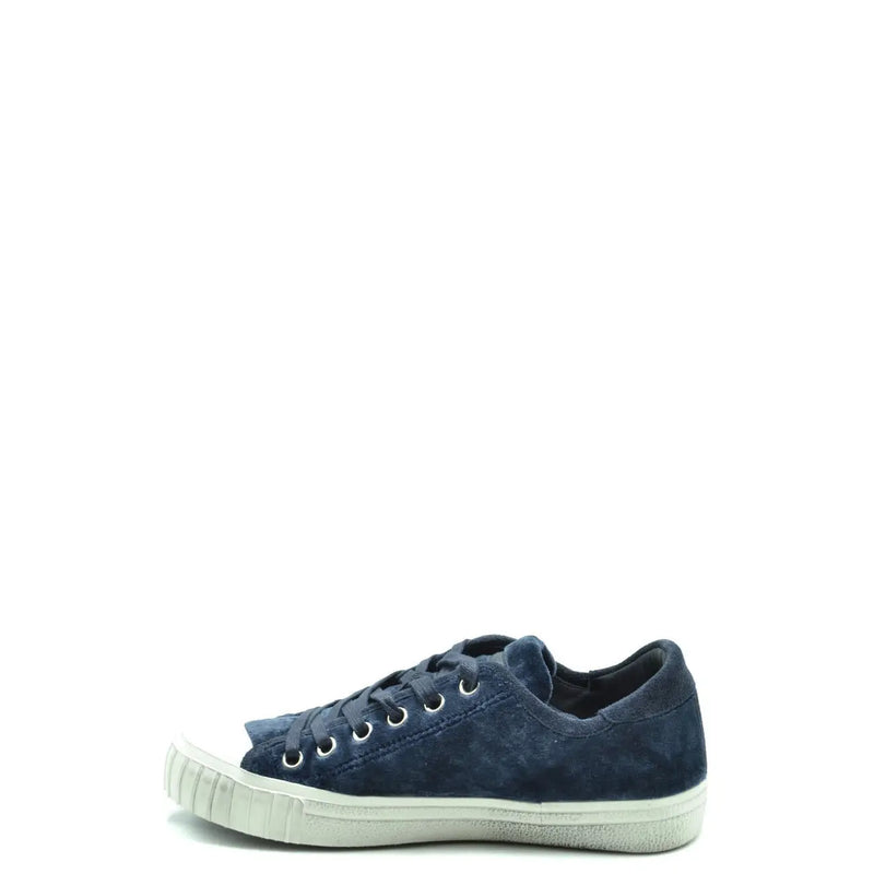 Navy blue suede low-top Philippe Model sneakers for women with white rubber sole and toe cap spring summer style