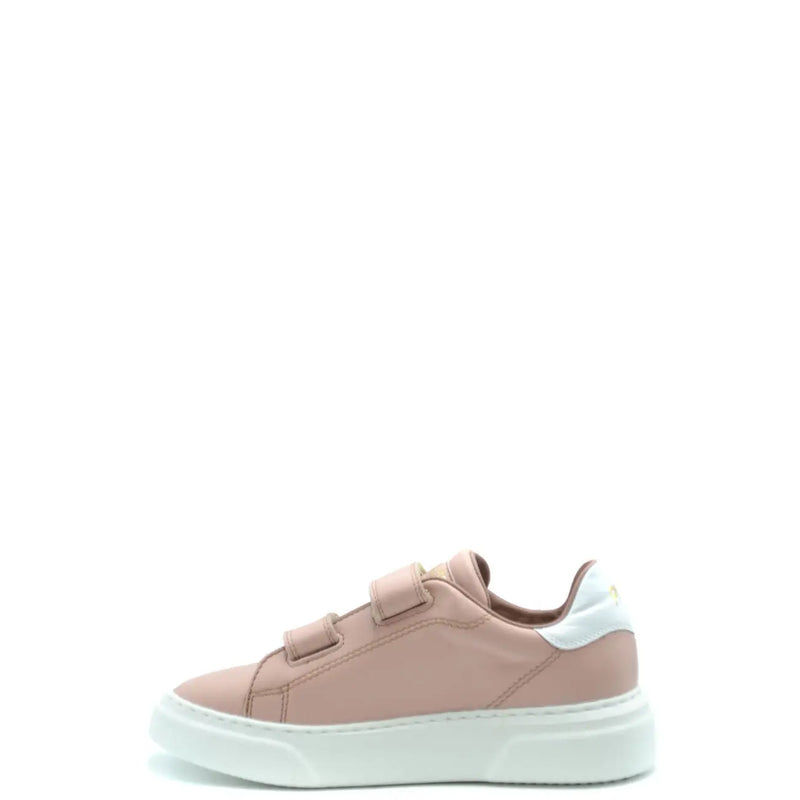 Philippe Model women pink leather sneakers with blush pink suede upper white rubber sole and velcro straps