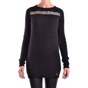 Pierre Balmain women black angora blend knit sweater dress with silver sequin band across the chest