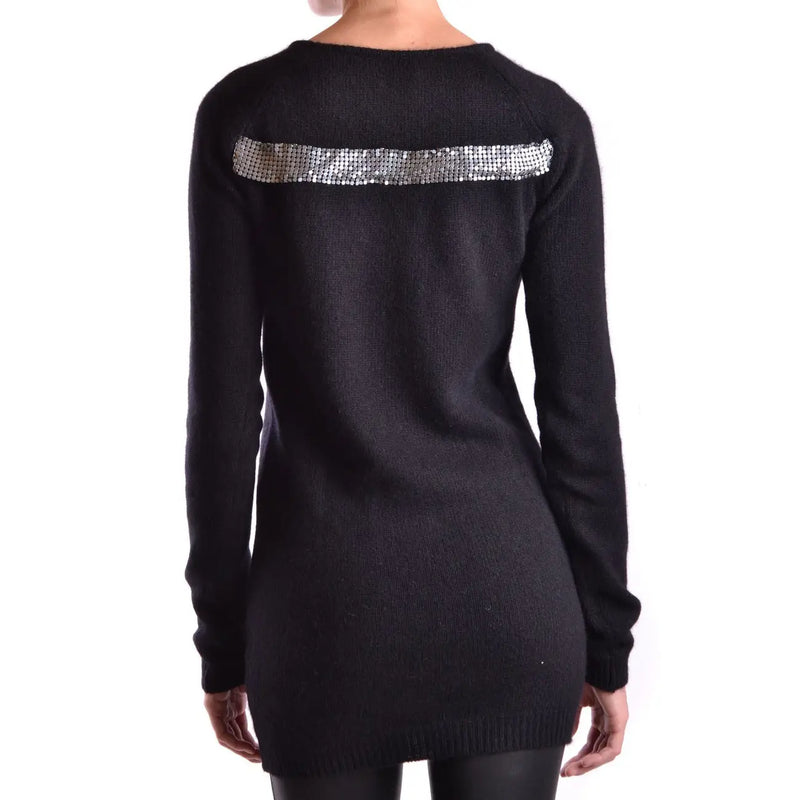 Back side of pierre balmain women black angora blend knit sweater with silver sequin horizontal band across the back
