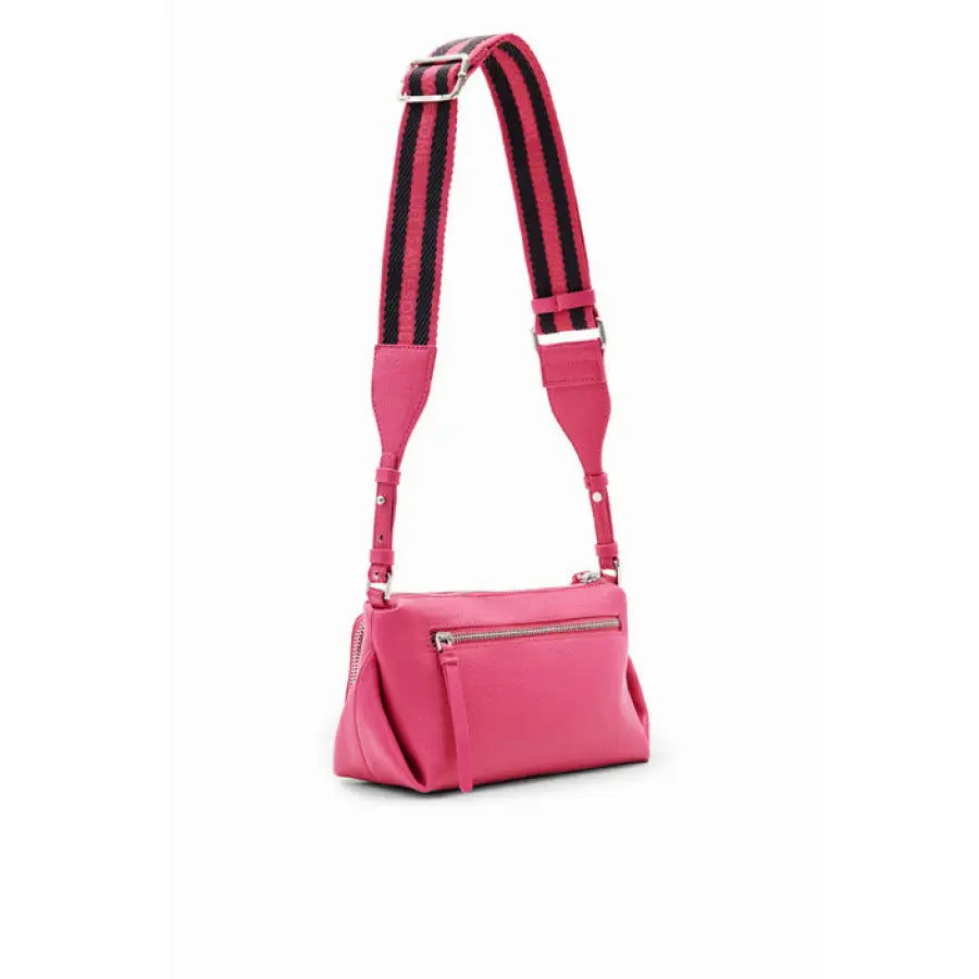 
                      
                        Desigual women bag in pink leather with black and white stripe feature
                      
                    
