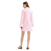 Pink and white vertically striped cotton long-sleeved shirt dress with collar by Desigual