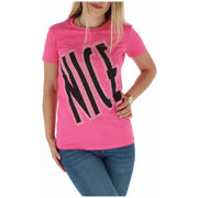 Pink T shirt with Nice Design featuring bold lettering and a stylish appearance
