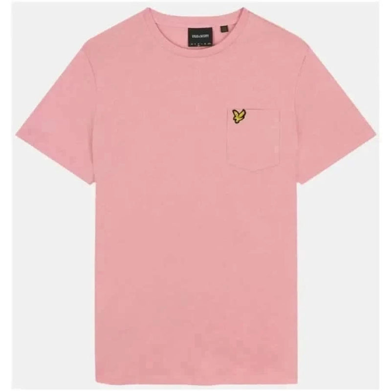 Lyle & Scott Men T-Shirt: Pink tee with yellow chest pocket logo