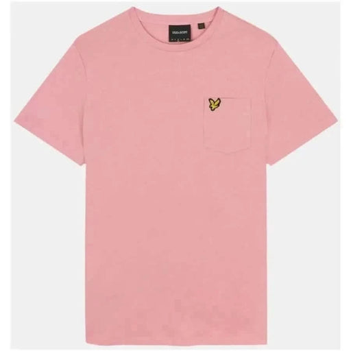 Lyle & Scott Men T-Shirt: Pink tee with yellow chest pocket logo