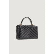 Pinko black leather handbag with quilted chevron pattern and gold-tone hardware featuring magnet closure