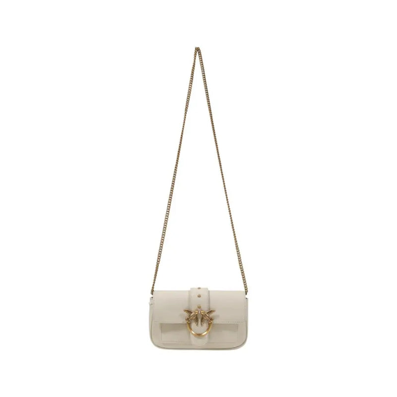 Pinko elegante, cremefarbene Leder-Umhängetasche mit goldenem Vogelverschluss