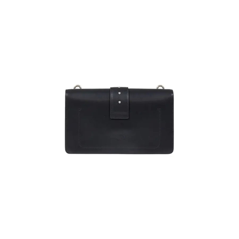 Pinko black polyurethane shoulder bag with black leather clutch, silver hardware, and minimalist flap closure