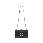 Pinko black polyurethane shoulder bag with black leather crossbody design and silver bird clasp with chain strap