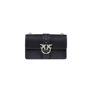 Pinko black polyurethane crossbody bag with silver-tone bird clasp embedded with crystals and interior pockets