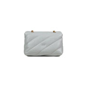 Pinko grey leather handbag with light gray quilted leather and gold-tone chain crossbody straps with inside pockets