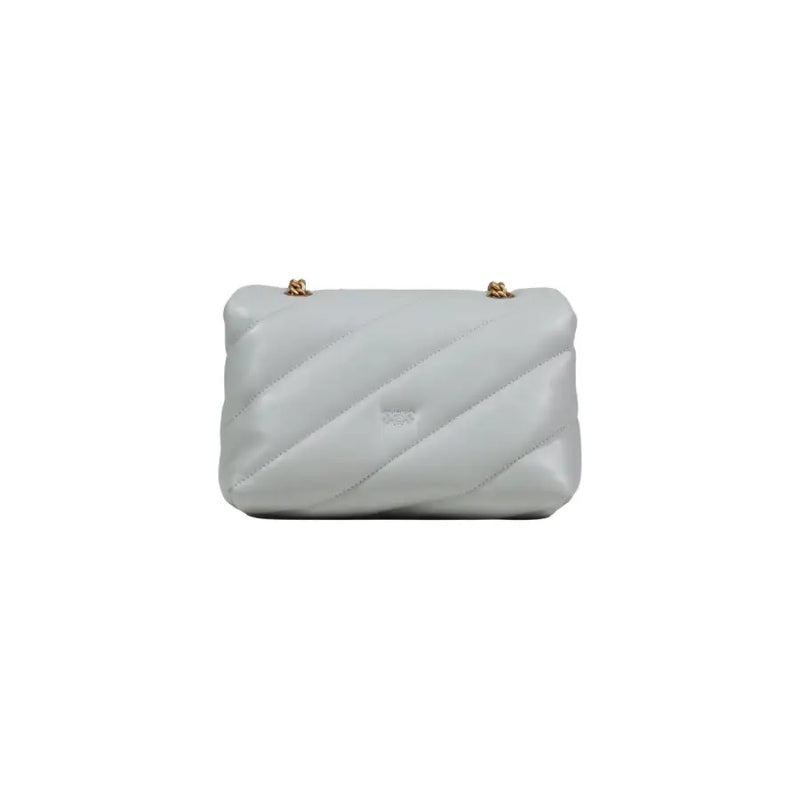 Pinko grey leather handbag with light gray quilted leather and gold-tone chain crossbody straps with inside pockets