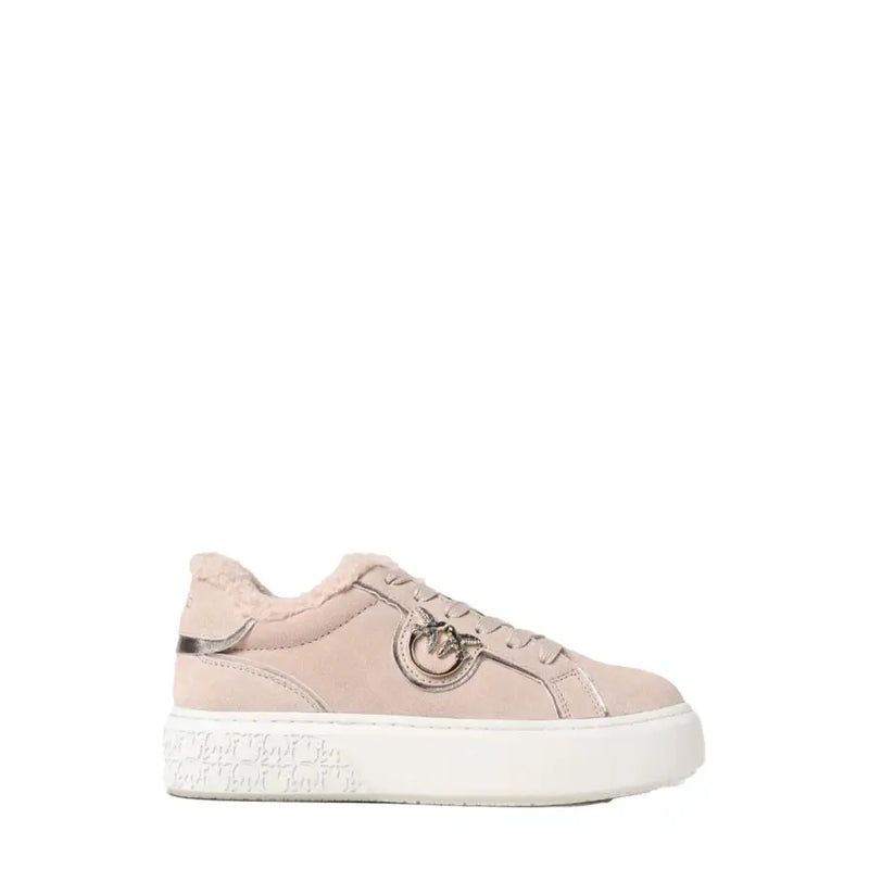 Pinko pink suede low-top platform sneakers for women with metallic logo
