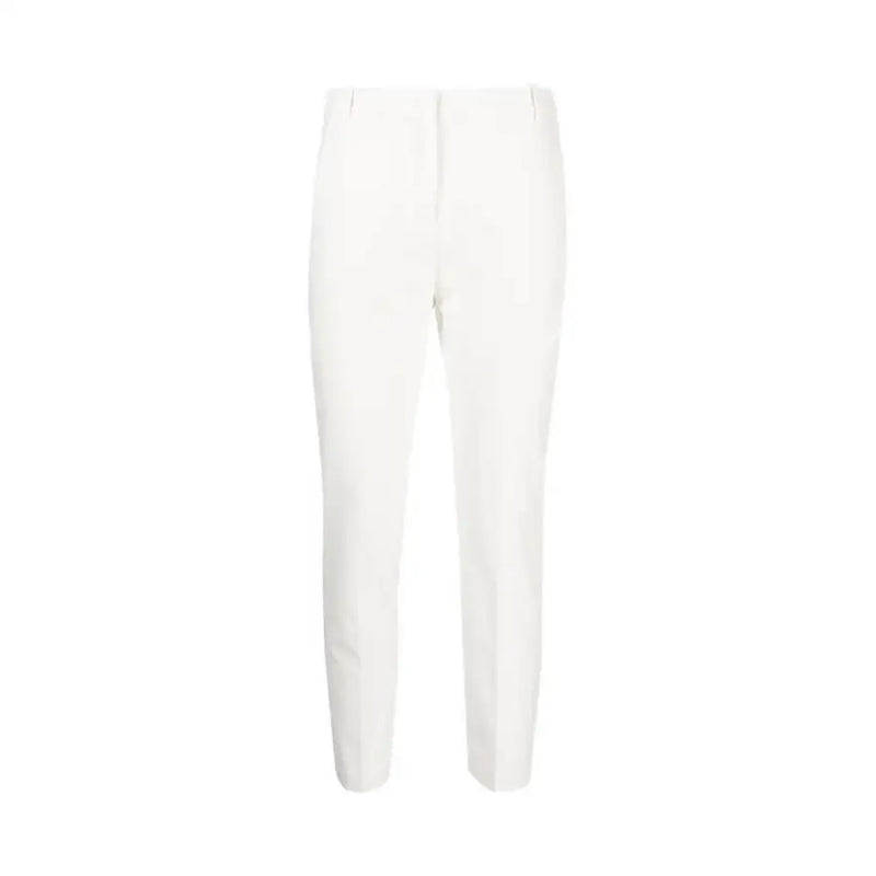 Pinko white plain trousers for women with straight-leg cut and subtle creasing
