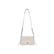 Pinko white leather crossbody bag with minimalist design gold hardware zip closure and interior pocket