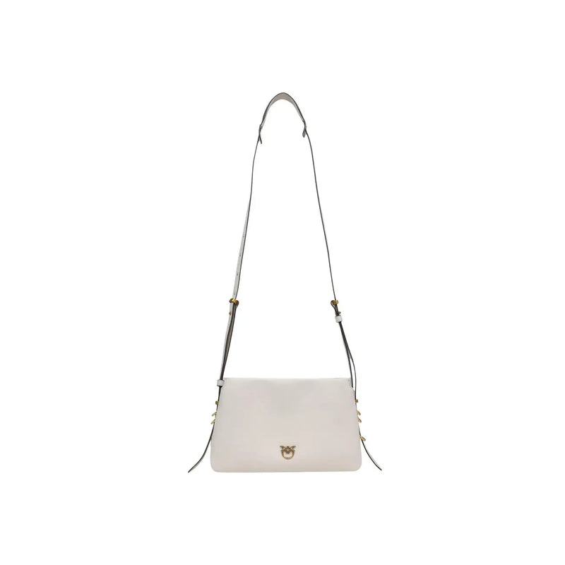 Pinko white leather crossbody bag with minimalist design gold hardware zip closure and interior pocket