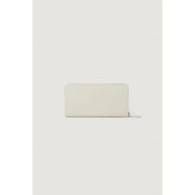 Pinko Beigefarbene Damen-Geldbörse aus Leder mit Reißverschluss, minimalistischem Design und goldfarbenem Reißverschlussanhänger in Cremeweiß