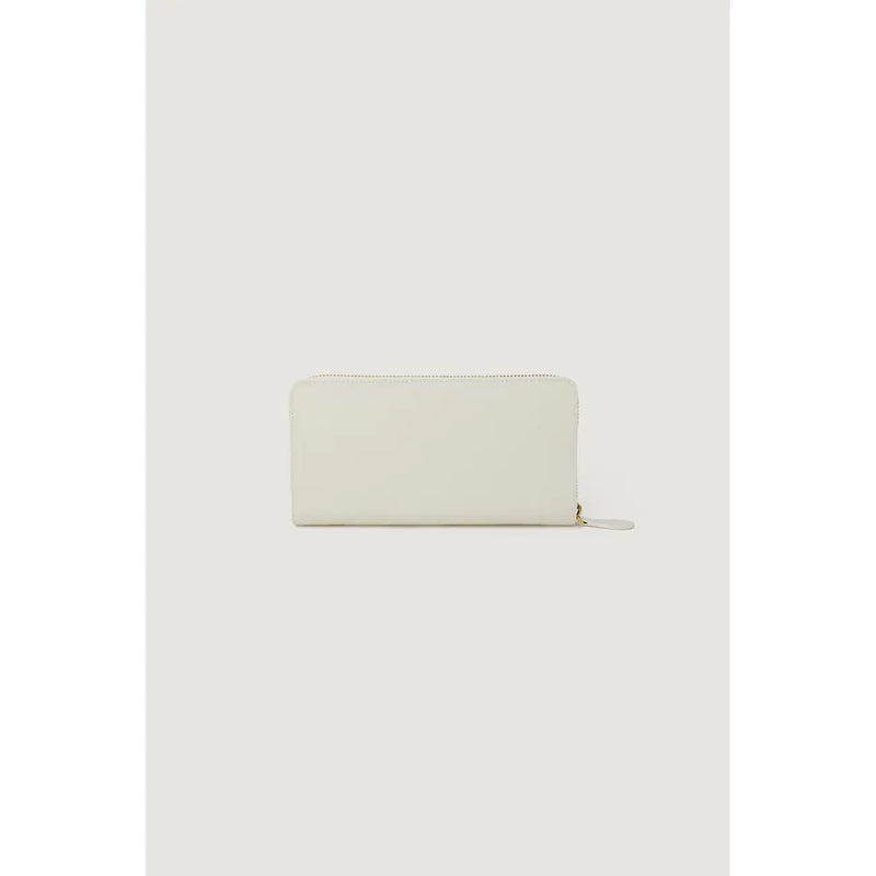 Pinko Beigefarbene Damen-Geldbörse aus Leder mit Reißverschluss, minimalistischem Design und goldfarbenem Reißverschlussanhänger in Cremeweiß